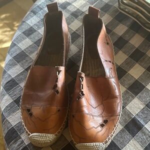 Chloe Brown Leather Espadrilles with Laser cut Flower Pattern